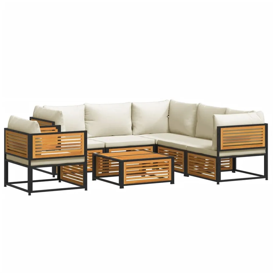 Salon de jardin avec coussins 7 pcs bois massif d'acacia - 2
