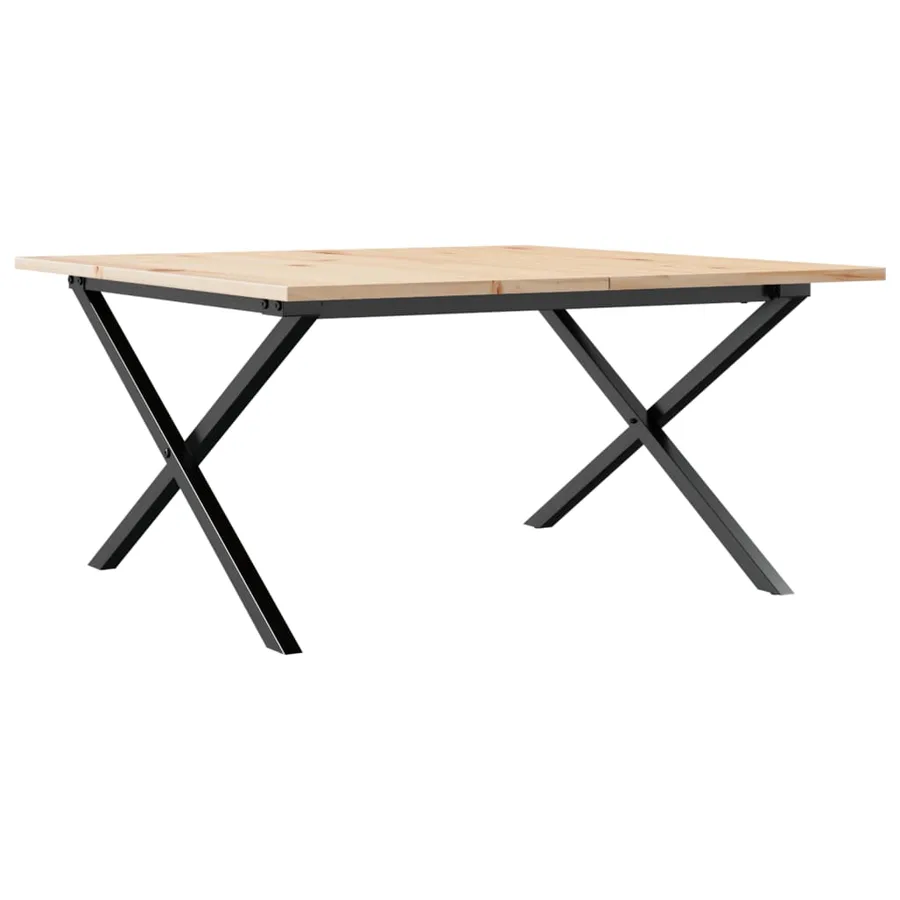 Table basse cadre en X 90x90x45 cm bois de pin massif et acier - 2