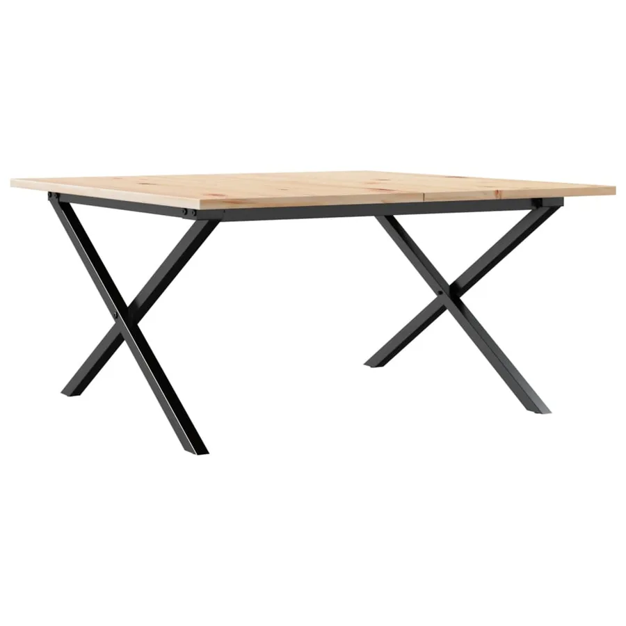 Table basse cadre en X 90x90x45 cm bois de pin massif et acier - 6