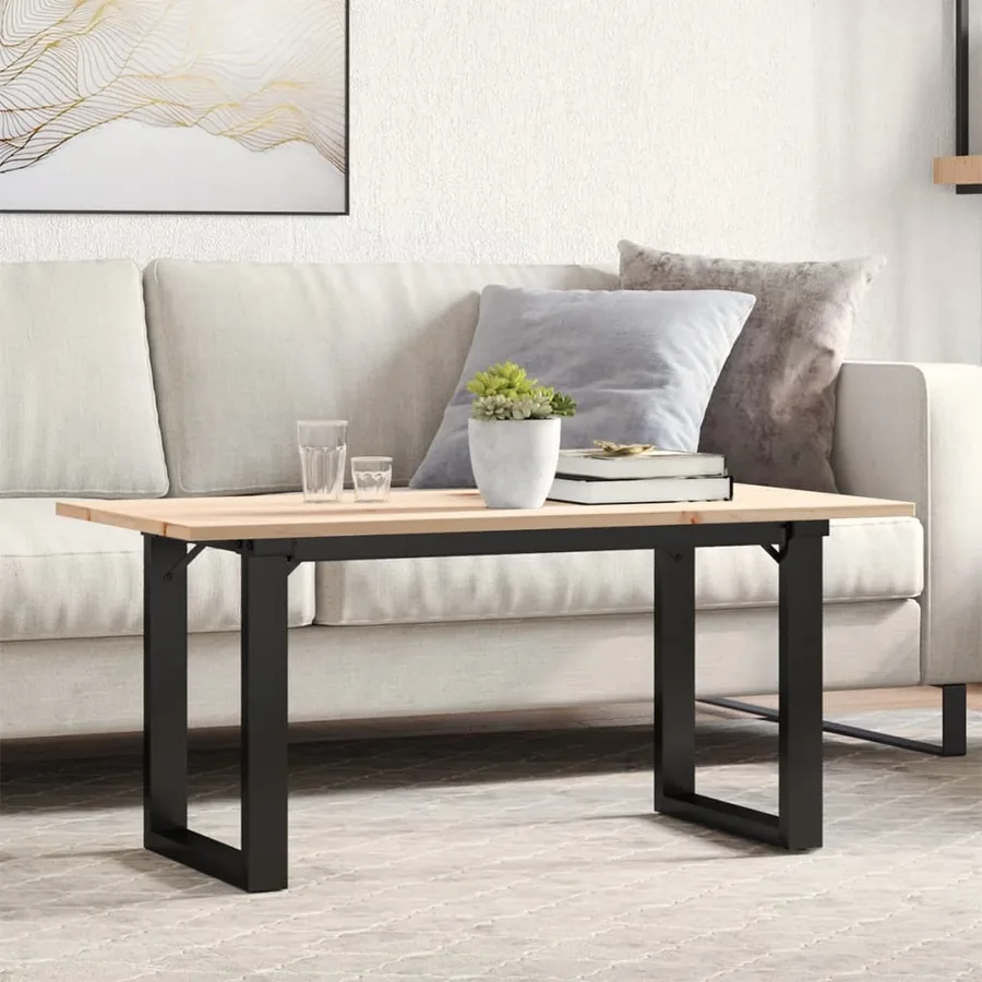 Table basse cadre en O 90x40x45 cm bois de pin massif et acier