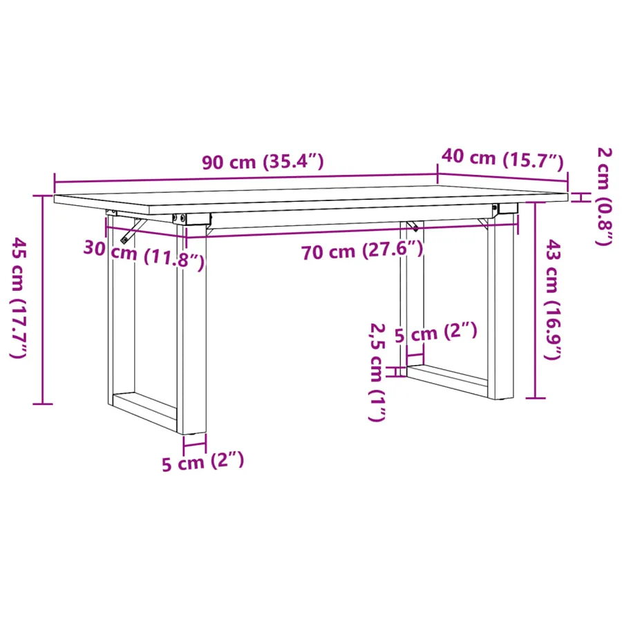 Table basse cadre en O 90x40x45 cm bois de pin massif et acier - 10