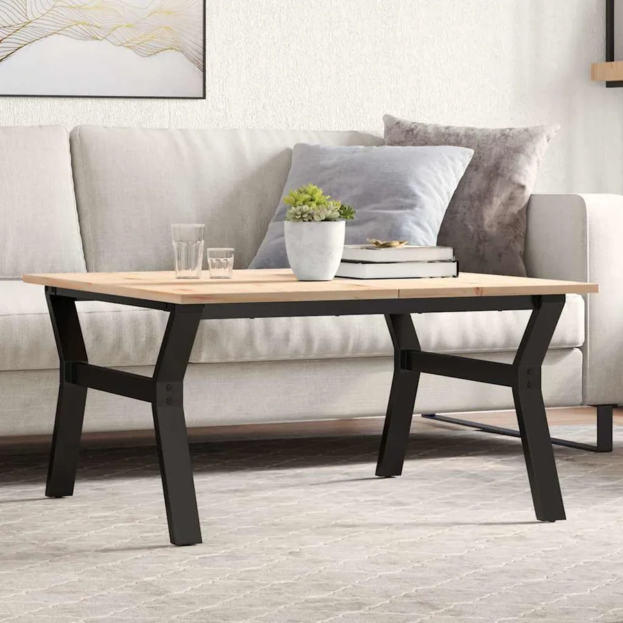 Table basse cadre en Y 90x90x45 cm bois de pin massif et acier