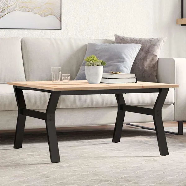 Table basse cadre en Y 90x90x45 cm bois de pin massif et acier