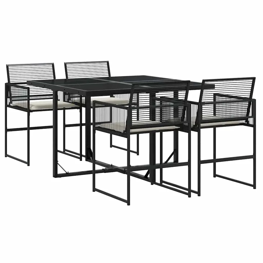 Ensemble à manger de jardin coussins 5pcs noir résine tressée - 2
