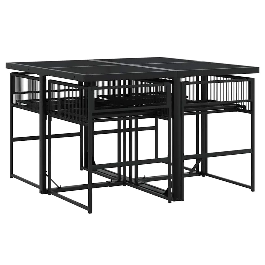 Ensemble à manger de jardin coussins 5pcs noir résine tressée - 3