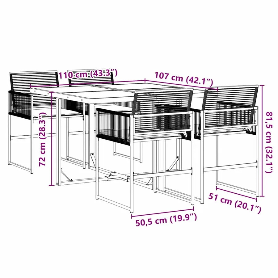 Ensemble à manger de jardin coussins 5pcs noir résine tressée - 9