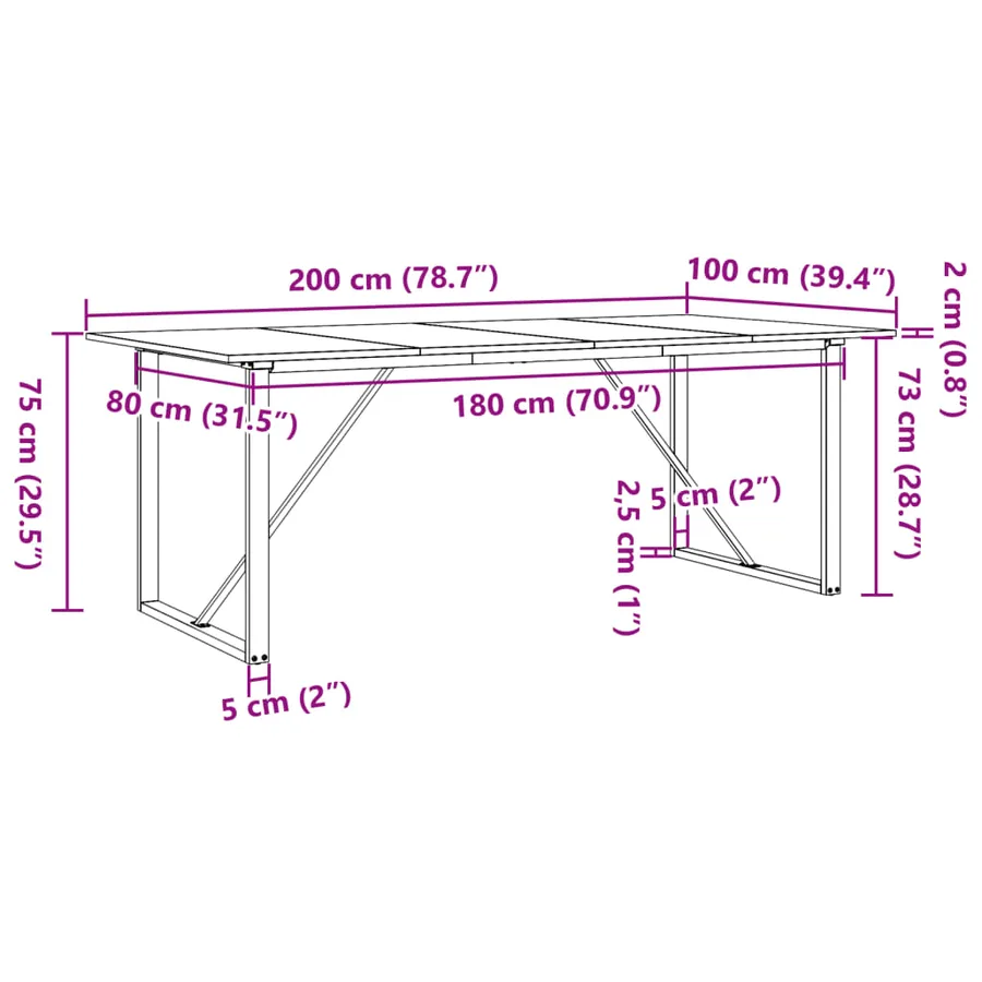 Table à manger cadre en O 200x100x75cm bois de pin massif acier - 10