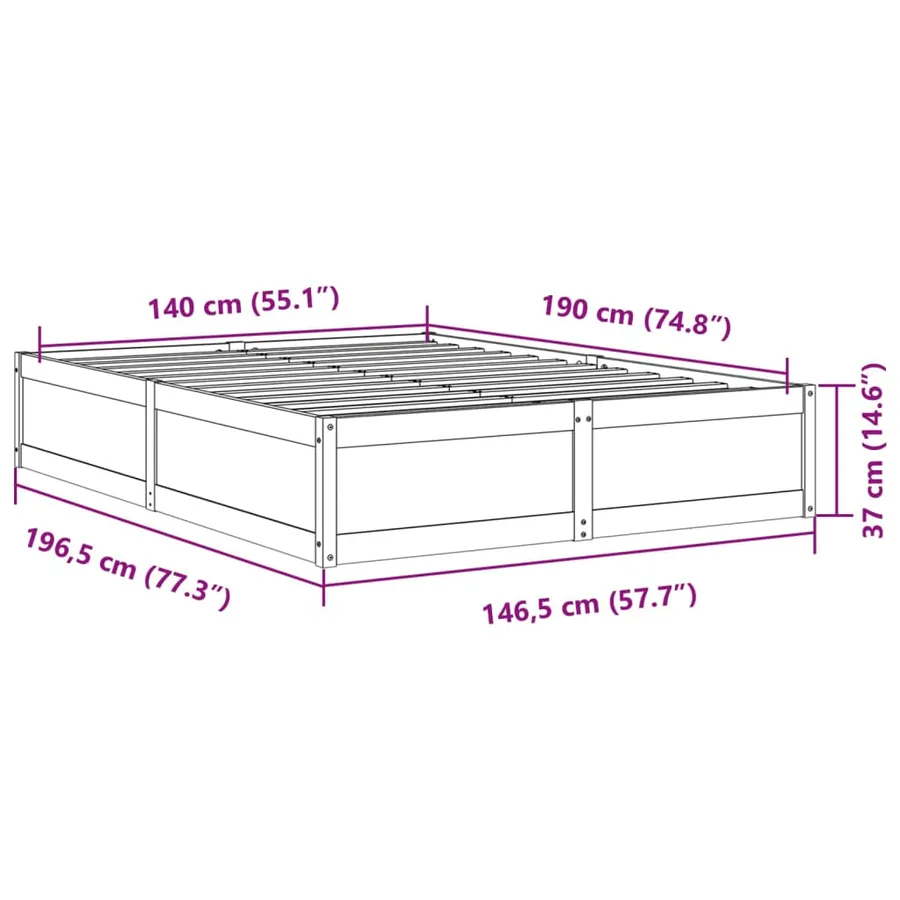 Cadre de lit sans matelas blanc 140x190 cm bois de pin massif - 9