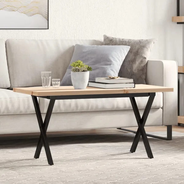Table basse cadre en X 100x50x45,5 cm bois de pin massif acier