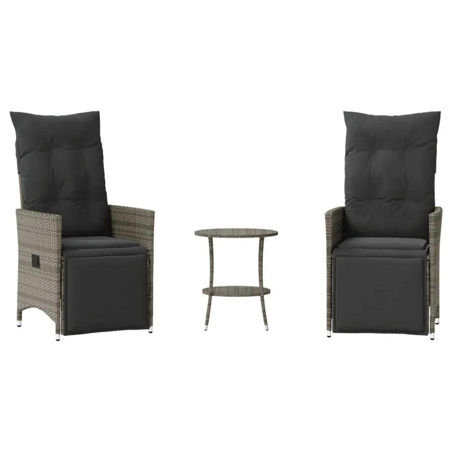 Ensemble de bistro 3 pcs avec coussins gris résine tressée - 2