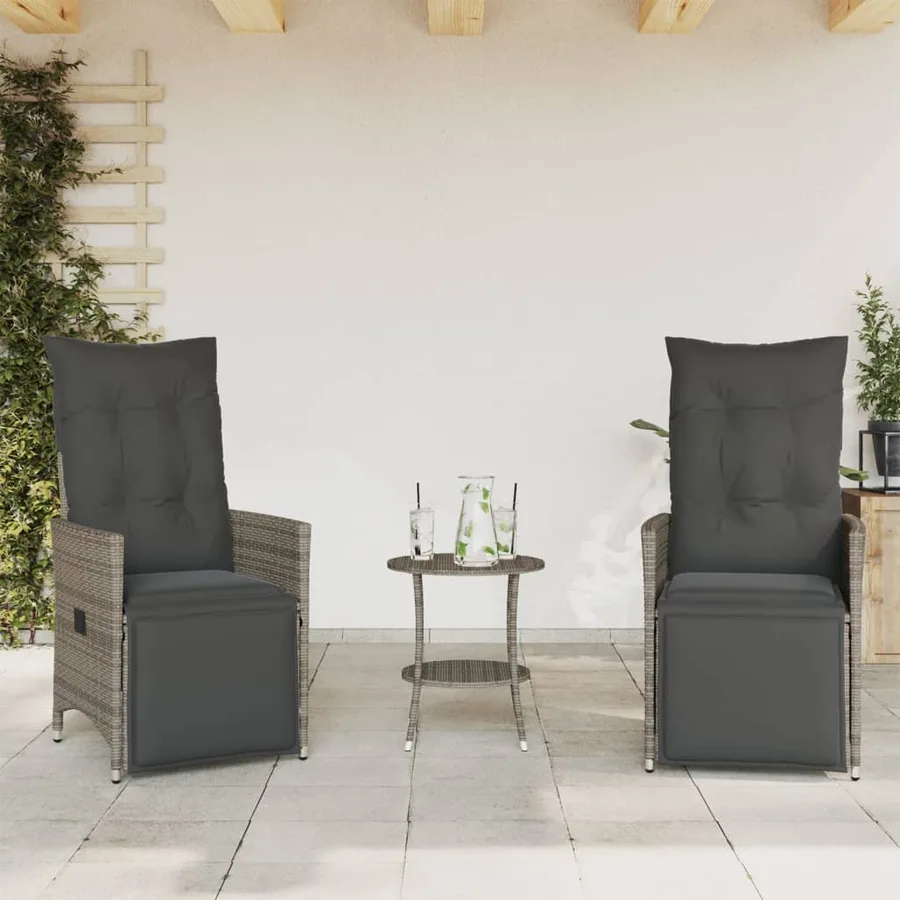 Ensemble de bistro 3 pcs avec coussins gris résine tressée - 3