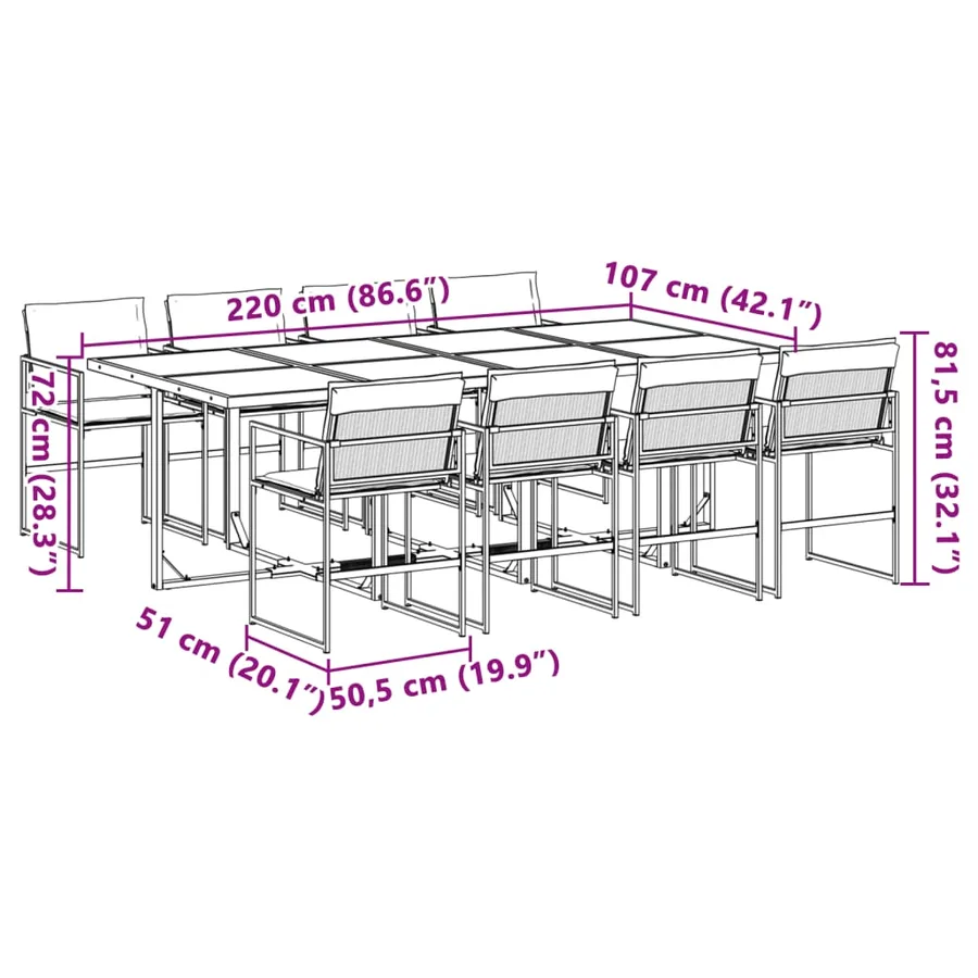 Ensemble à manger de jardin avec coussins 9 pcs blanc textilène - 9