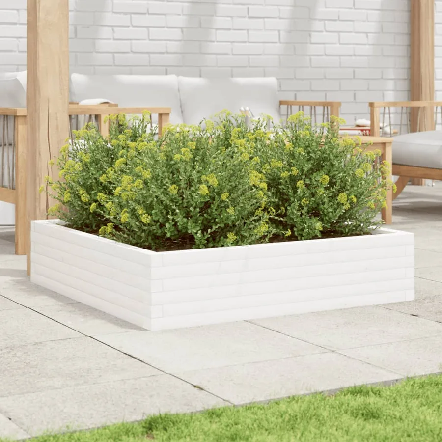 Jardinière blanc 100x100x23 cm bois de pin massif - 3