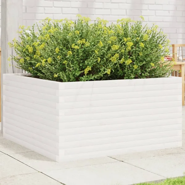 Jardinière blanc 90x90x46 cm bois de pin massif