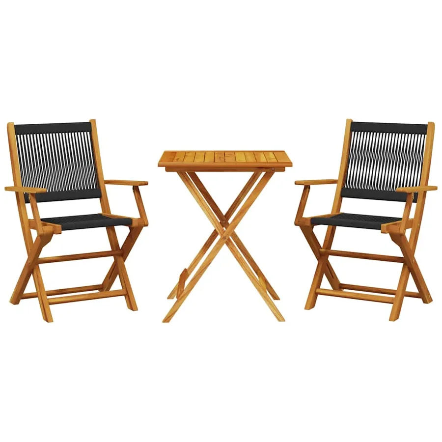 Ensemble de bistro 3 pcs noir polypropylène et bois massif - 2