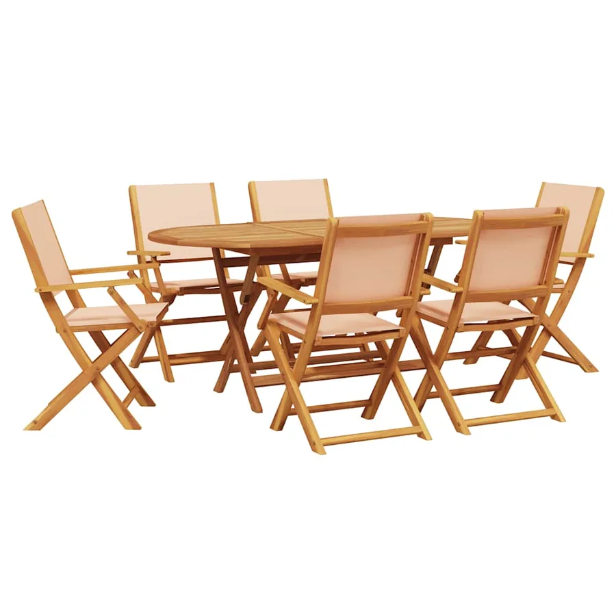 Ensemble à manger de jardin 7 pcs beige tissu et bois massif - 2