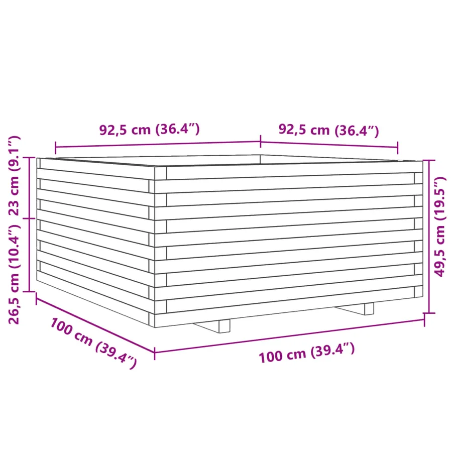 Jardinière cire marron 100x100x49,5 cm bois de pin massif - 10