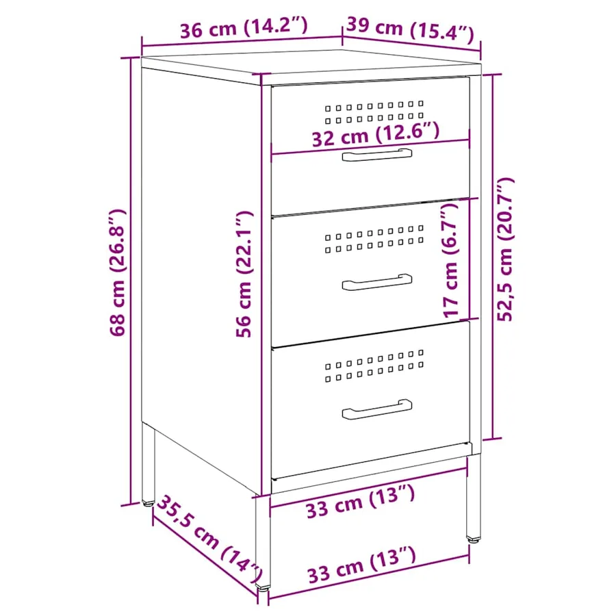 Table de chevet noir 36x39x68 cm acier - 13