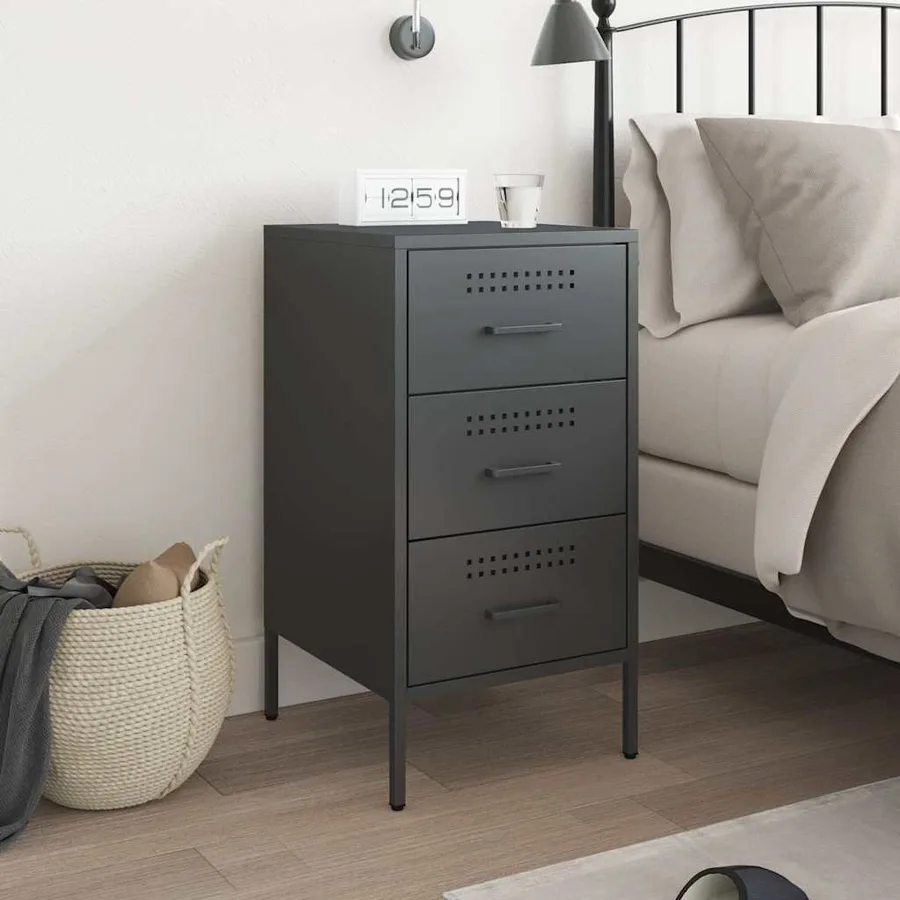 Table de chevet noir 36x39x68 cm acier - 3