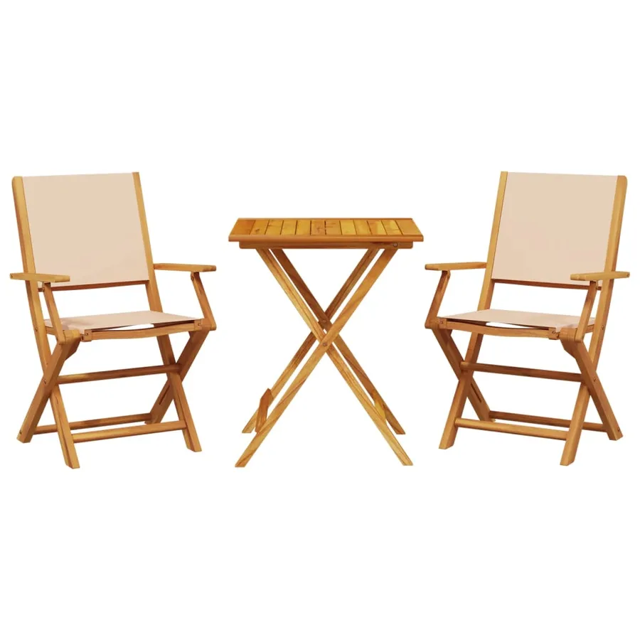 Ensemble de bistro 3 pcs beige tissu et bois massif - 2