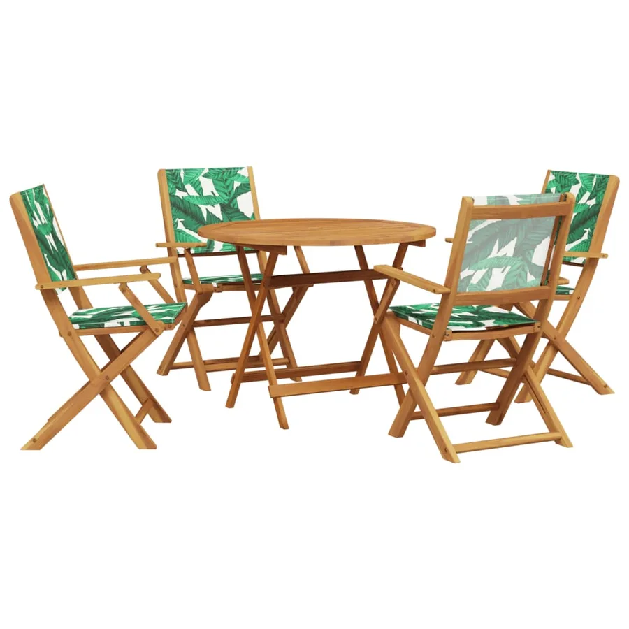 Ensemble à manger de jardin 5 pcs motif de feuilles tissu bois - 2