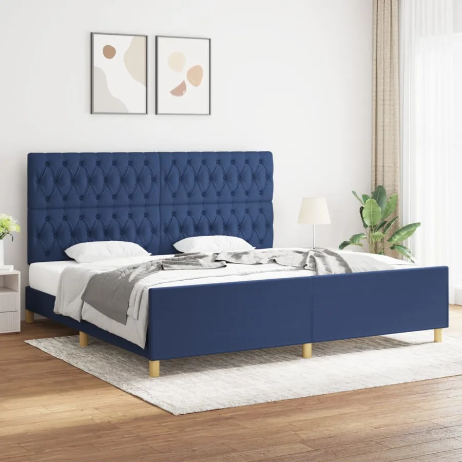 Cadre de lit sans matelas avec tête de lit bleu 200x200cm tissu