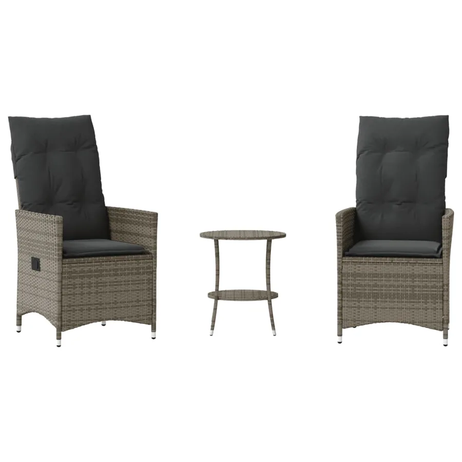 Ensemble de bistro 3 pcs avec coussins gris résine tressée - 2