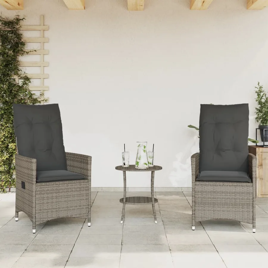 Ensemble de bistro 3 pcs avec coussins gris résine tressée - 3