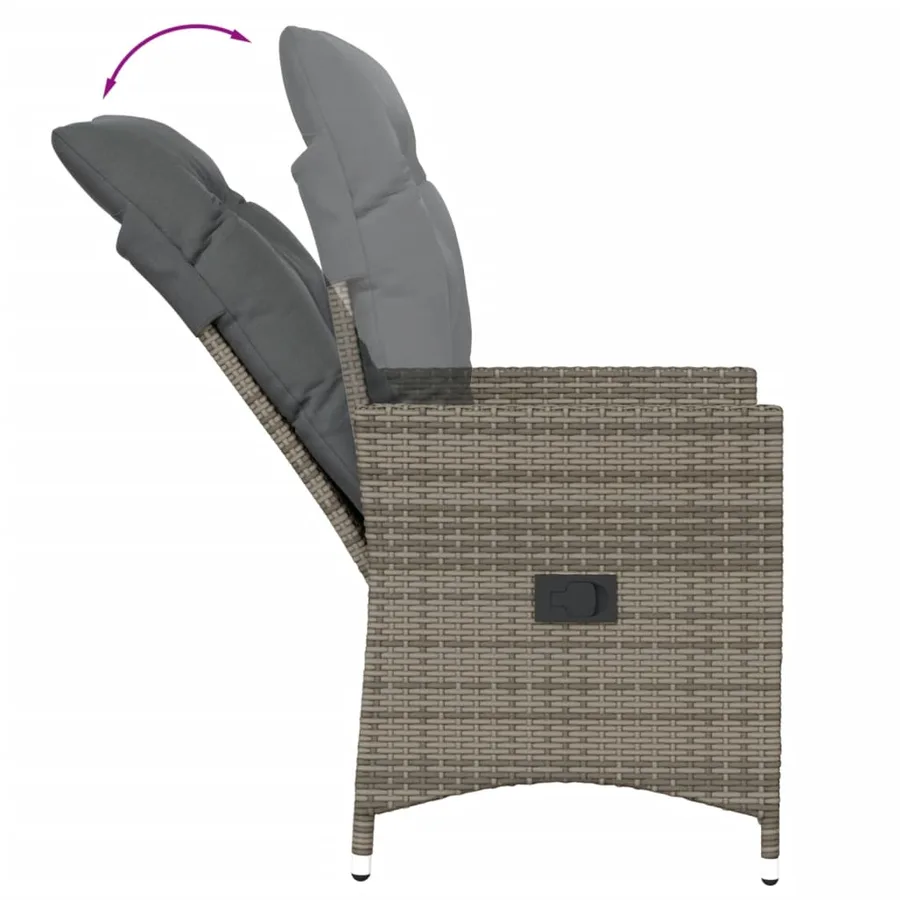 Ensemble de bistro 3 pcs avec coussins gris résine tressée - 5