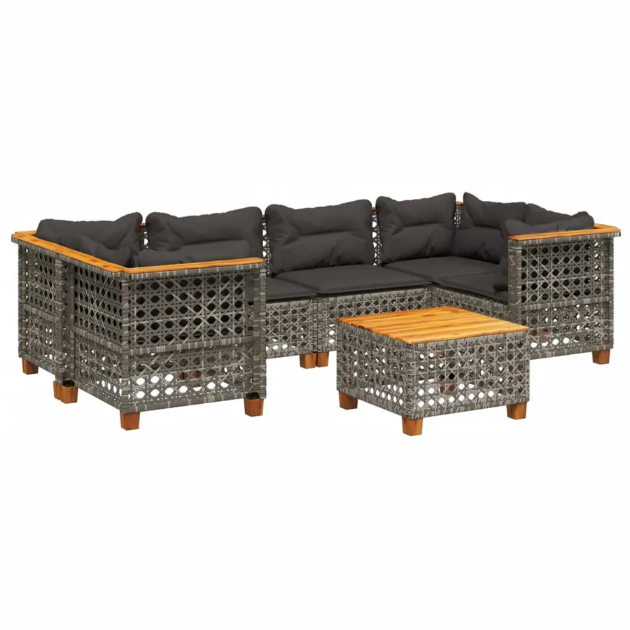 Salon de jardin avec coussins 7 pcs gris résine tressée - 2