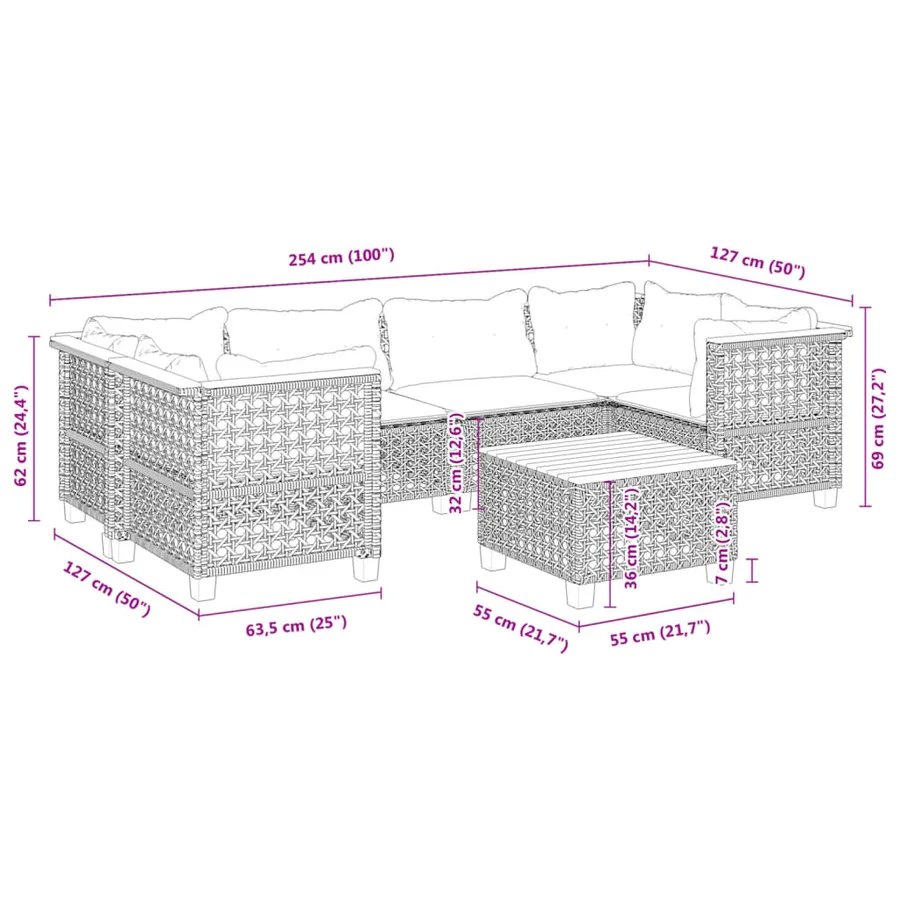 Salon de jardin avec coussins 7 pcs gris résine tressée - 8