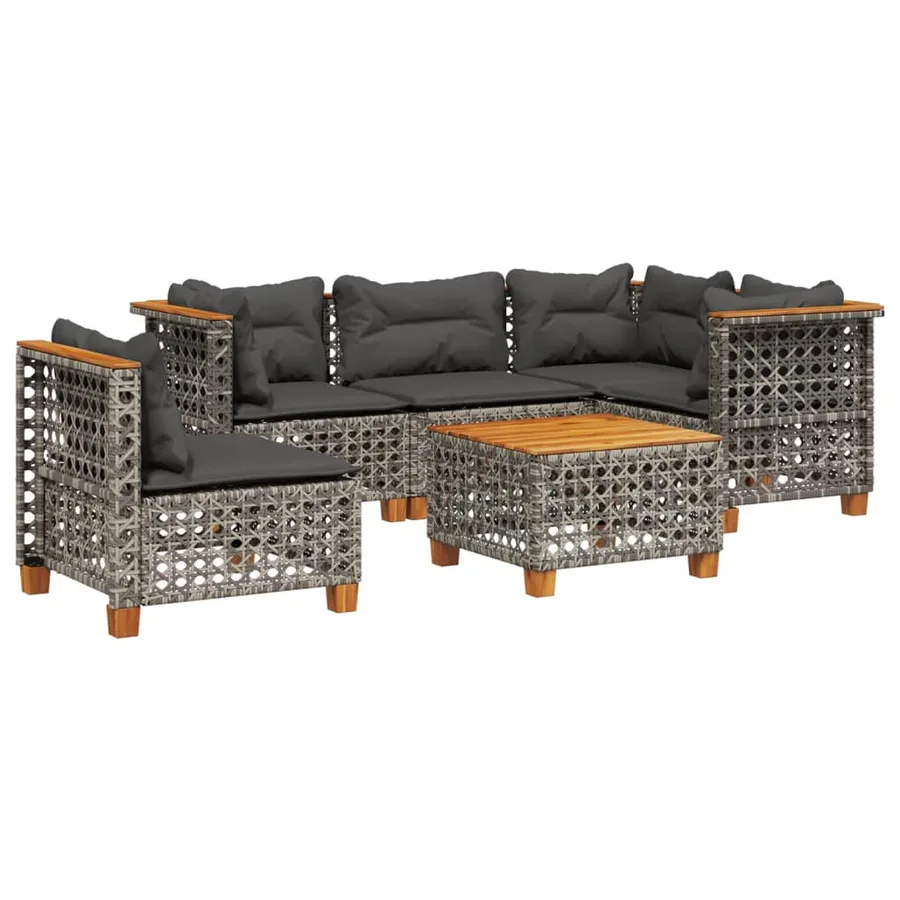 Salon de jardin 6 pcs avec coussins gris résine tressée - 2