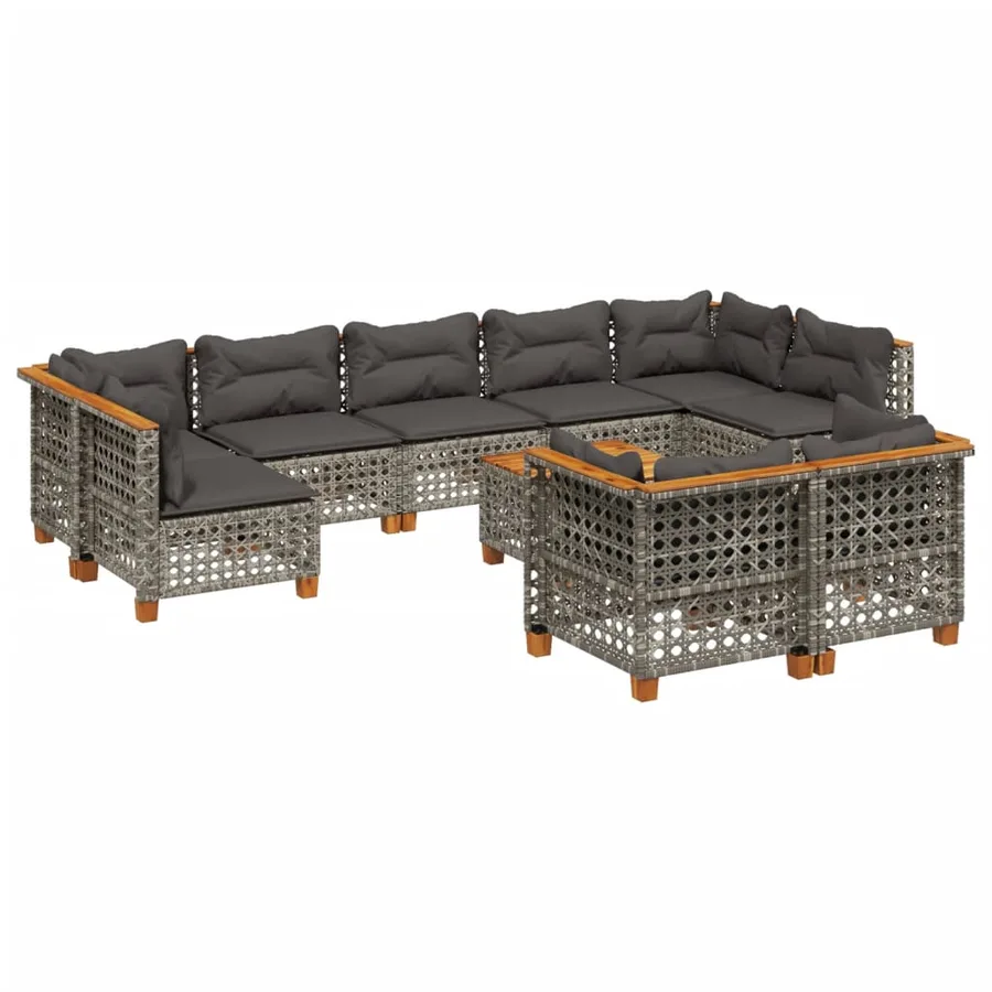 Salon de jardin avec coussins 10 pcs gris résine tressée - 2