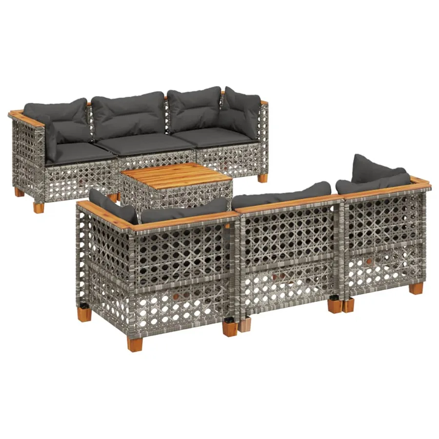 Salon de jardin 8 pcs avec coussins gris résine tressée - 2