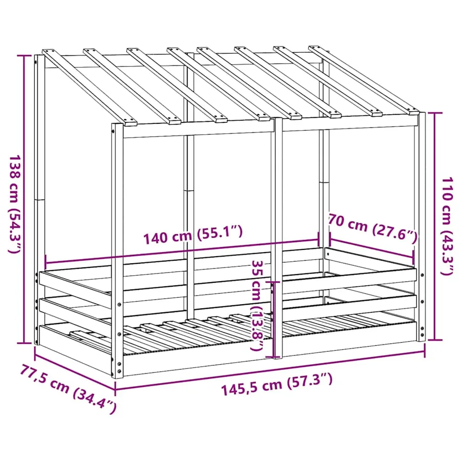 Lit pour enfants sans matelas cire marron 70x140 cm pin massif - 9