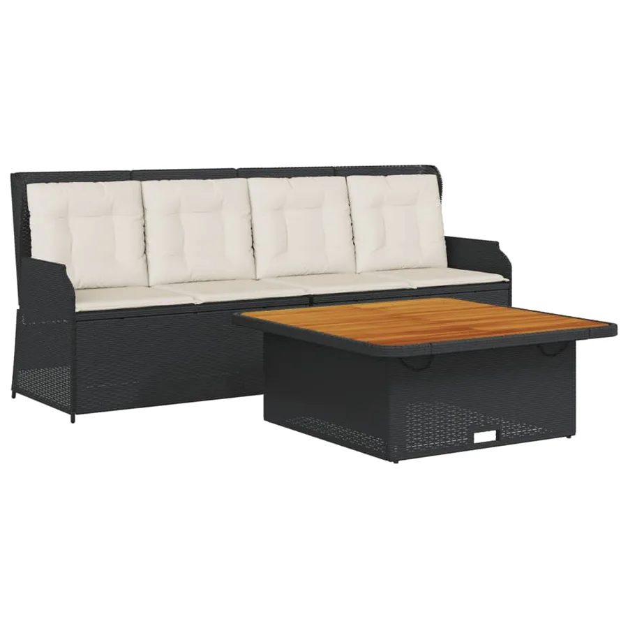 Salon de jardin 3 pcs avec coussins noir résine tressée - 2
