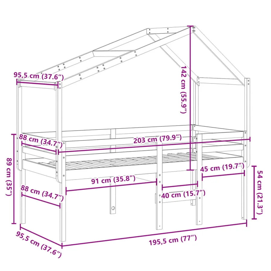 Lit haut sans matelas blanc 90x190 cm bois de pin massif - 12