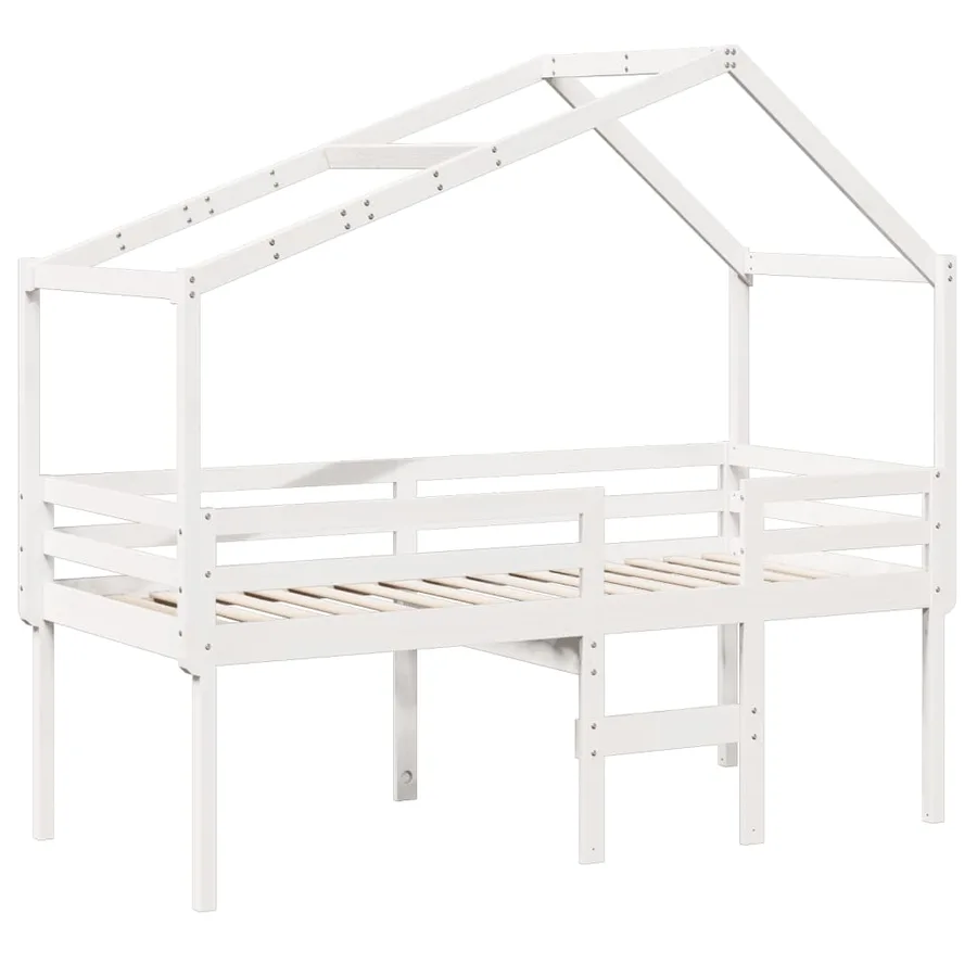 Lit haut sans matelas blanc 90x190 cm bois de pin massif - 3