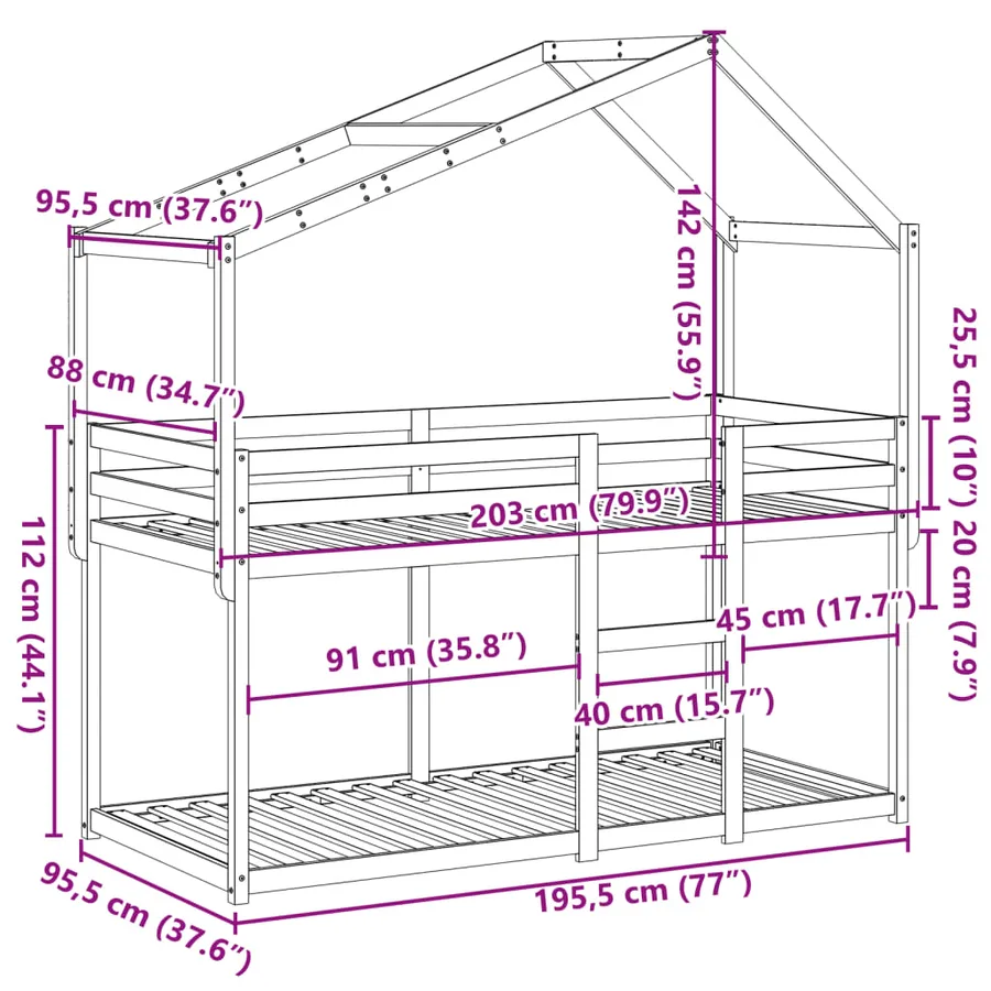 Lit superposé sans matelas cire marron 90x190 cm pin massif - 11