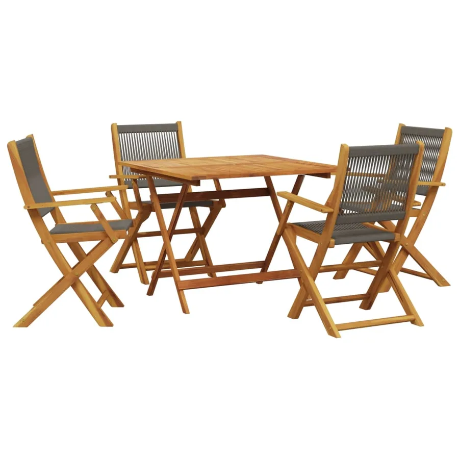 Ensemble à manger de jardin 5pcs gris polypropylène bois massif - 2
