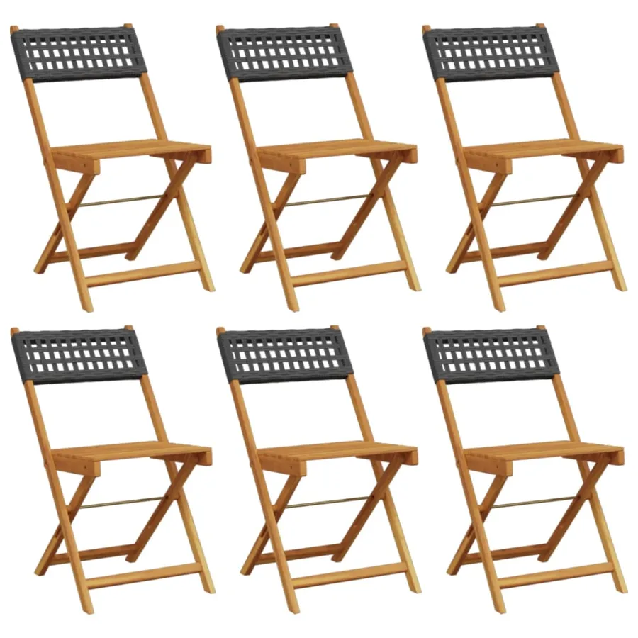 Chaises de jardin pliantes lot de 6 noir poly rotin bois massif - 2