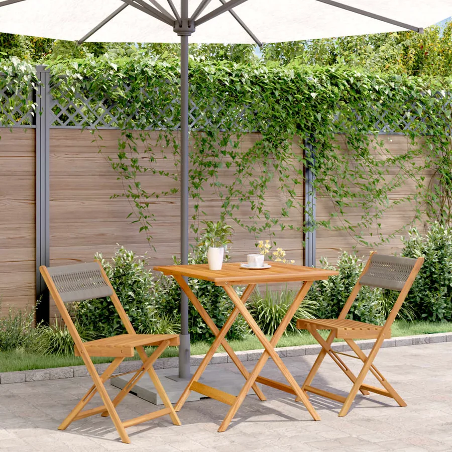 Ensemble de bistro 3 pcs gris polypropylène et bois massif