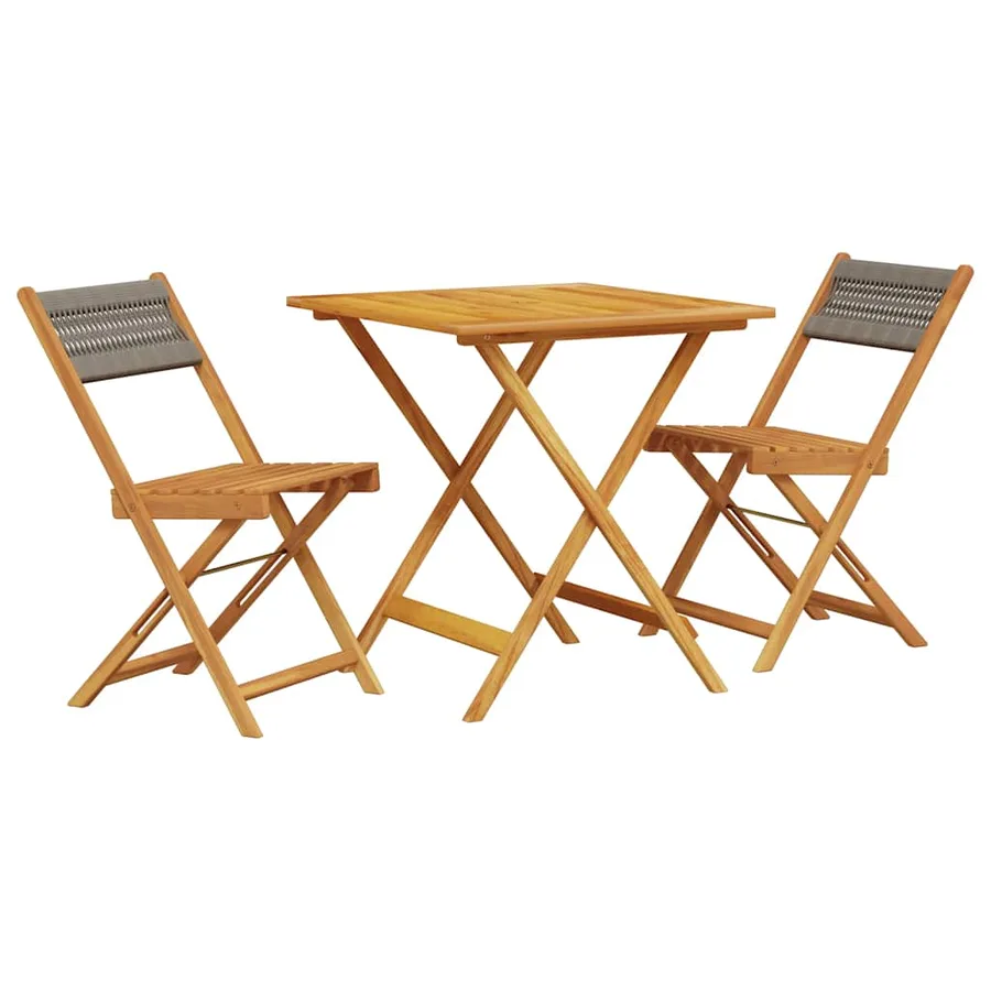 Ensemble de bistro 3 pcs gris polypropylène et bois massif - 2