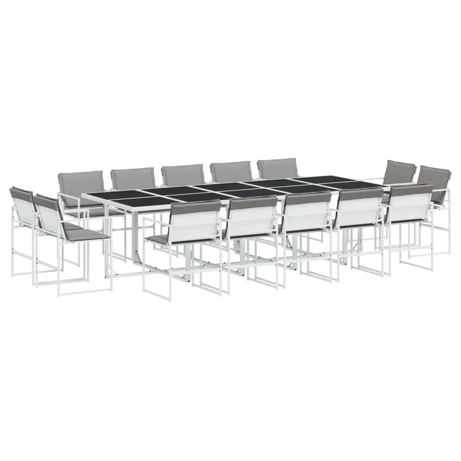 Ensemble à manger de jardin avec coussins 15pcs blanc textilène - 2