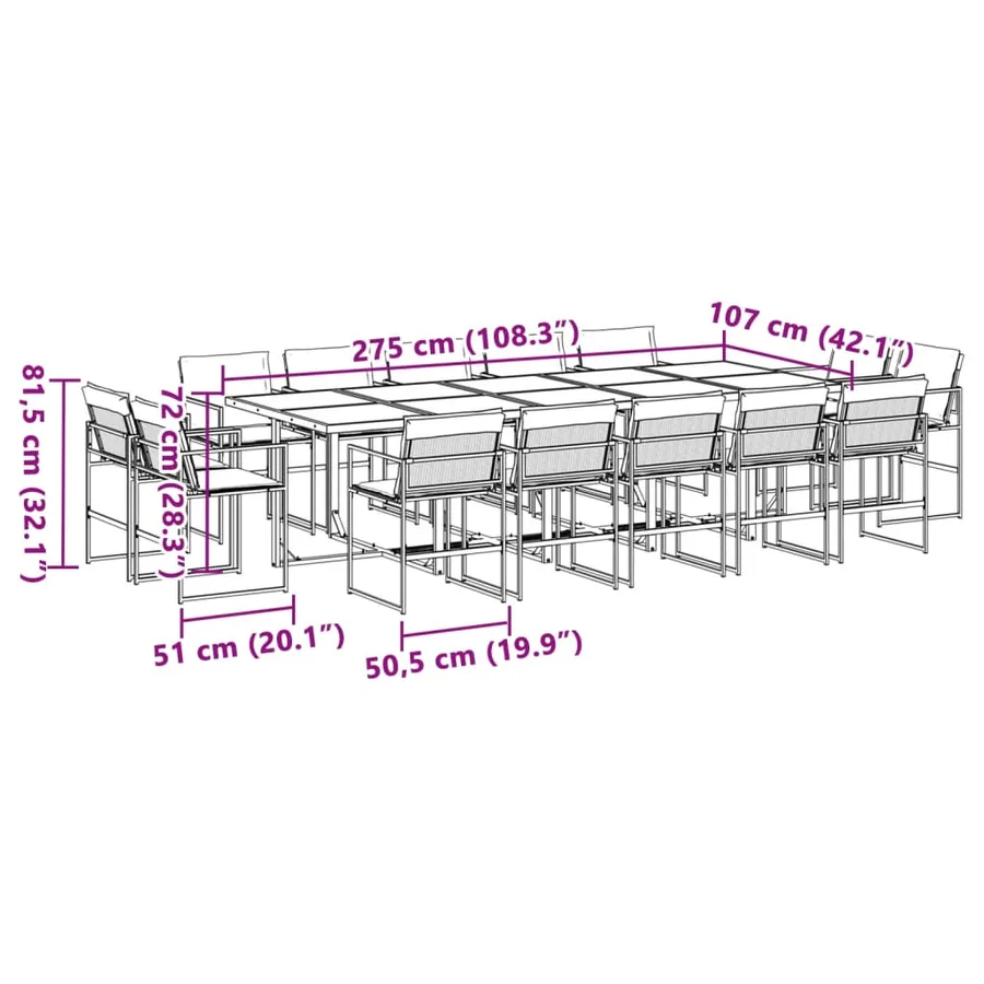 Ensemble à manger de jardin avec coussins 15pcs blanc textilène - 8