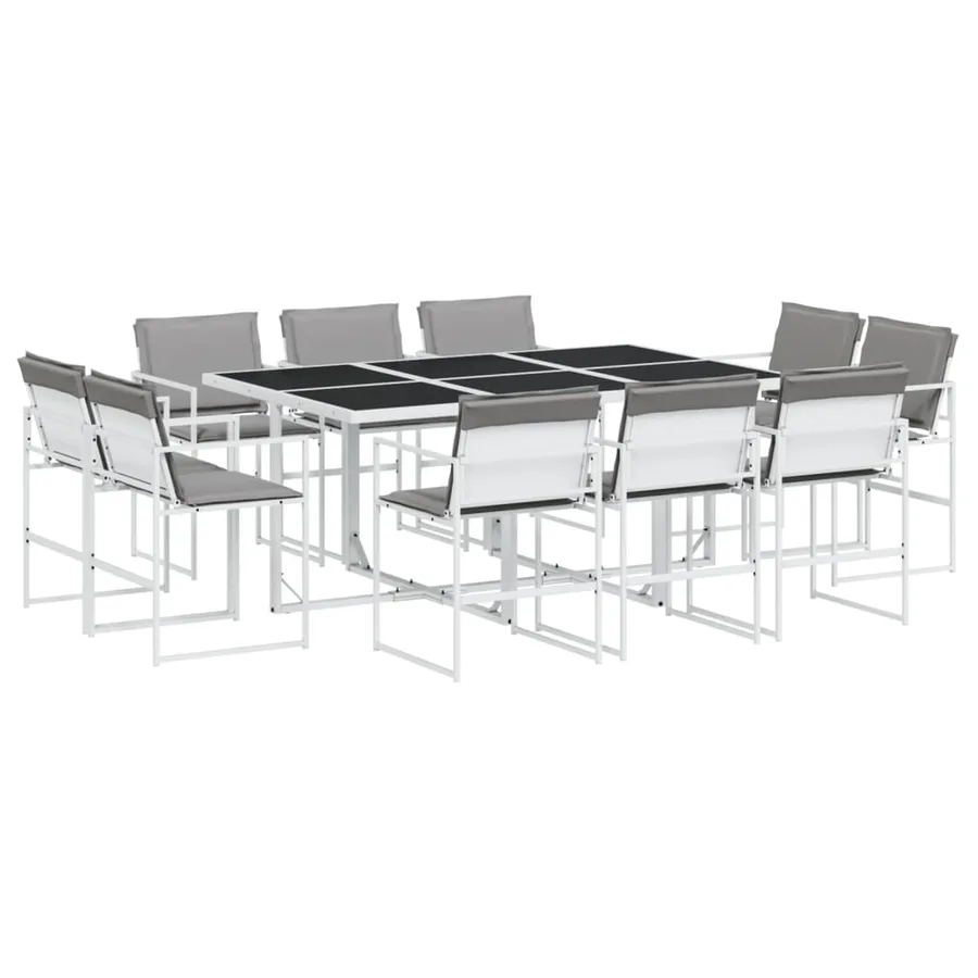 Ensemble à manger de jardin avec coussins 11pcs blanc textilène - 2
