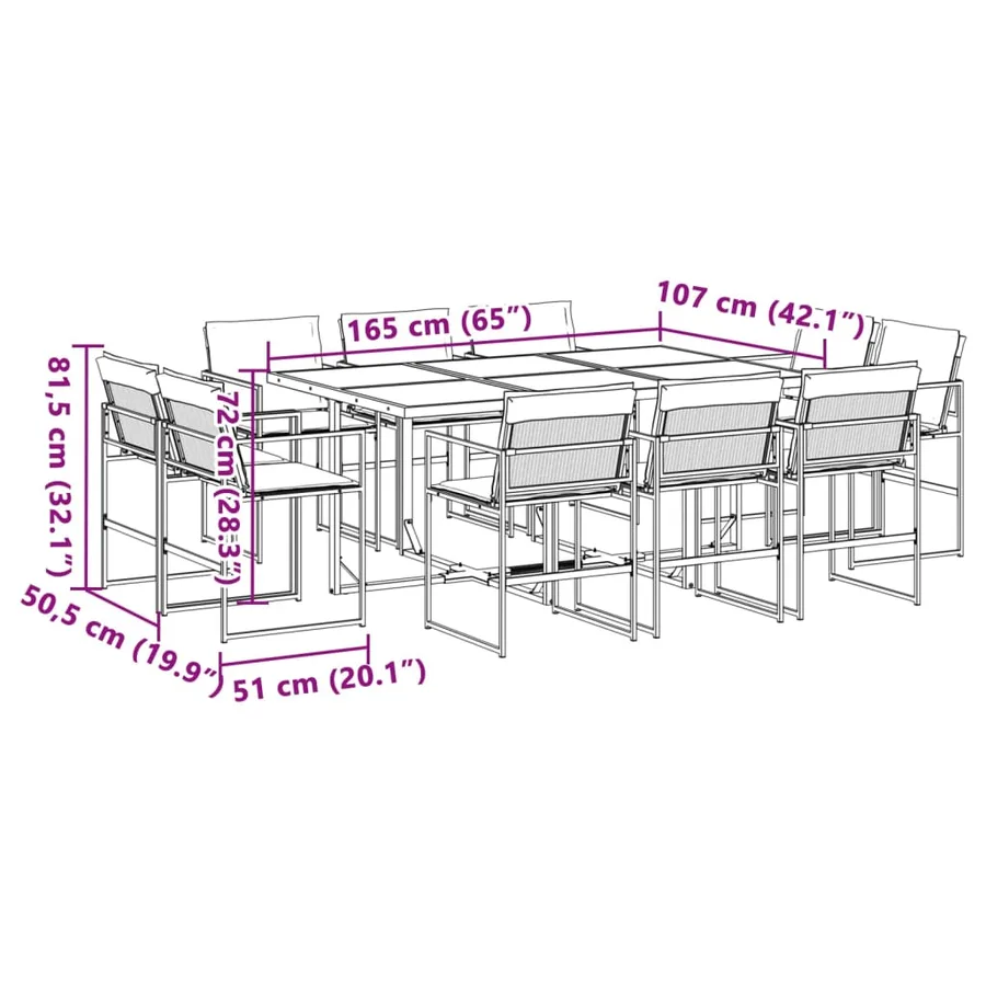 Ensemble à manger de jardin avec coussins 11pcs blanc textilène - 8