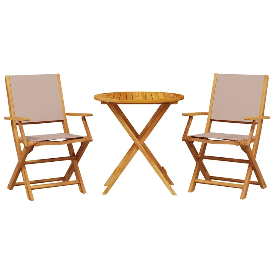 Ensemble de bistro 3 pcs taupe tissu et bois massif - 2