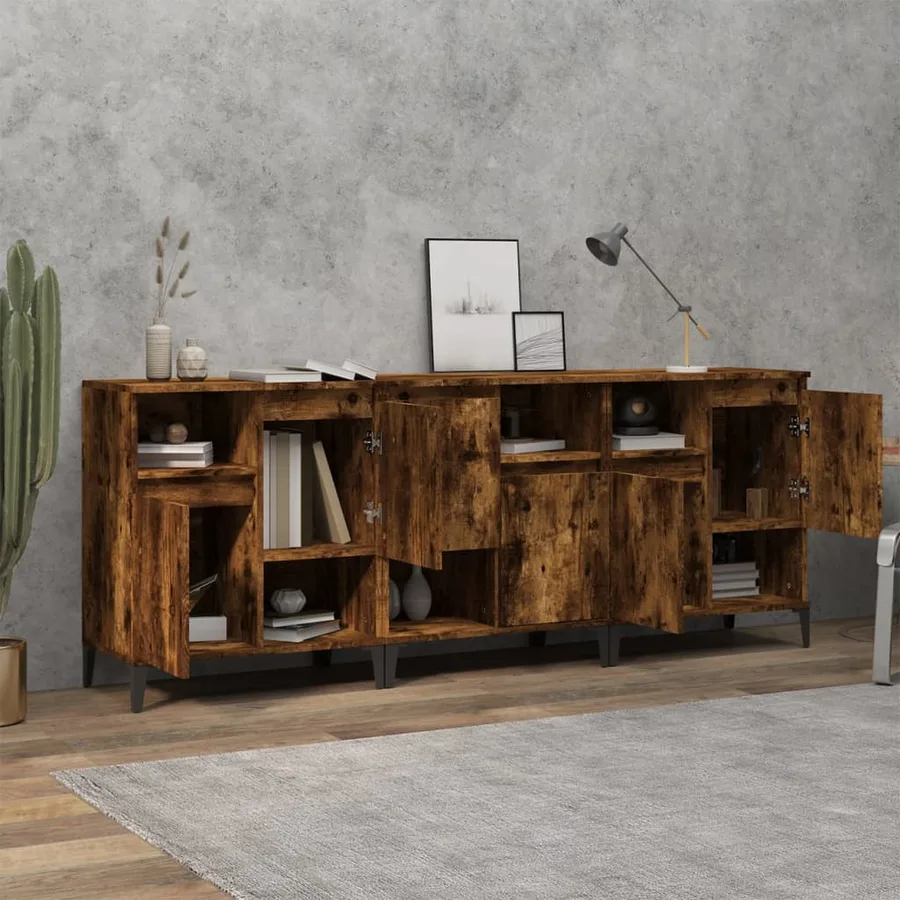Buffets 3 pcs chêne fumé 60x35x70 cm bois d'ingénierie - 3