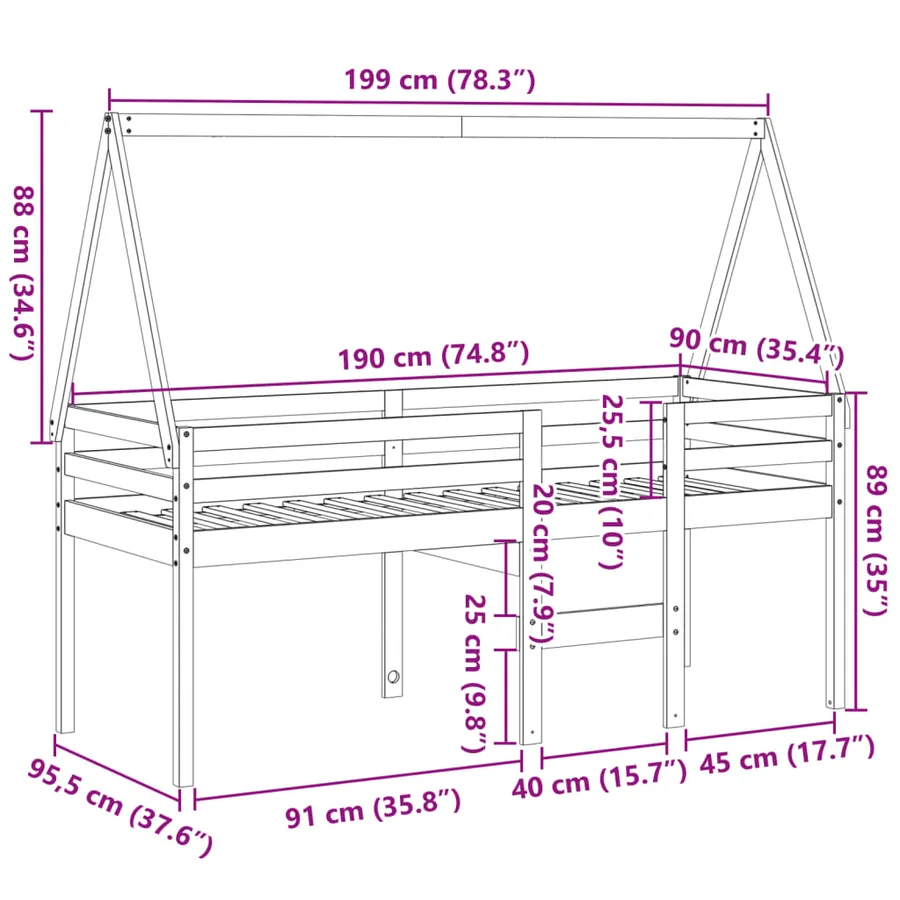 Lit haut sans matelas blanc 90x190 cm bois de pin massif - 12
